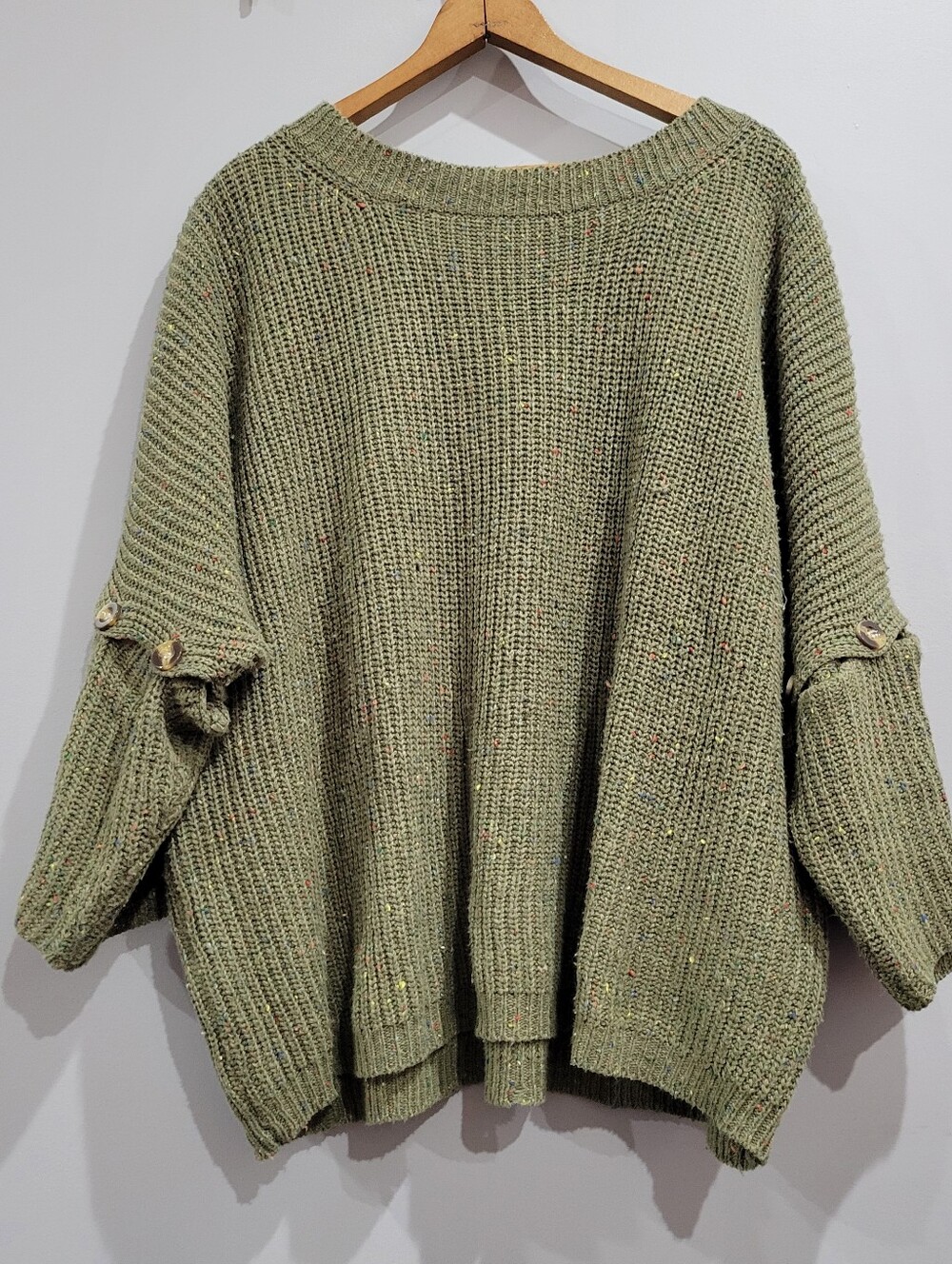 Easel Green Slouchy Knit Sweater Medium Fits Oversized Relaxed Boho